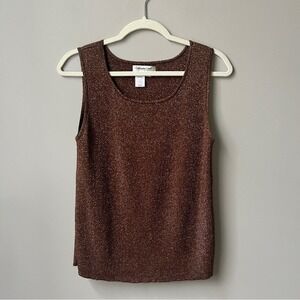 Vintage Sweater Tank Women's XL Chocolate Brown Gold Silk Blend Ribbed Knit Top